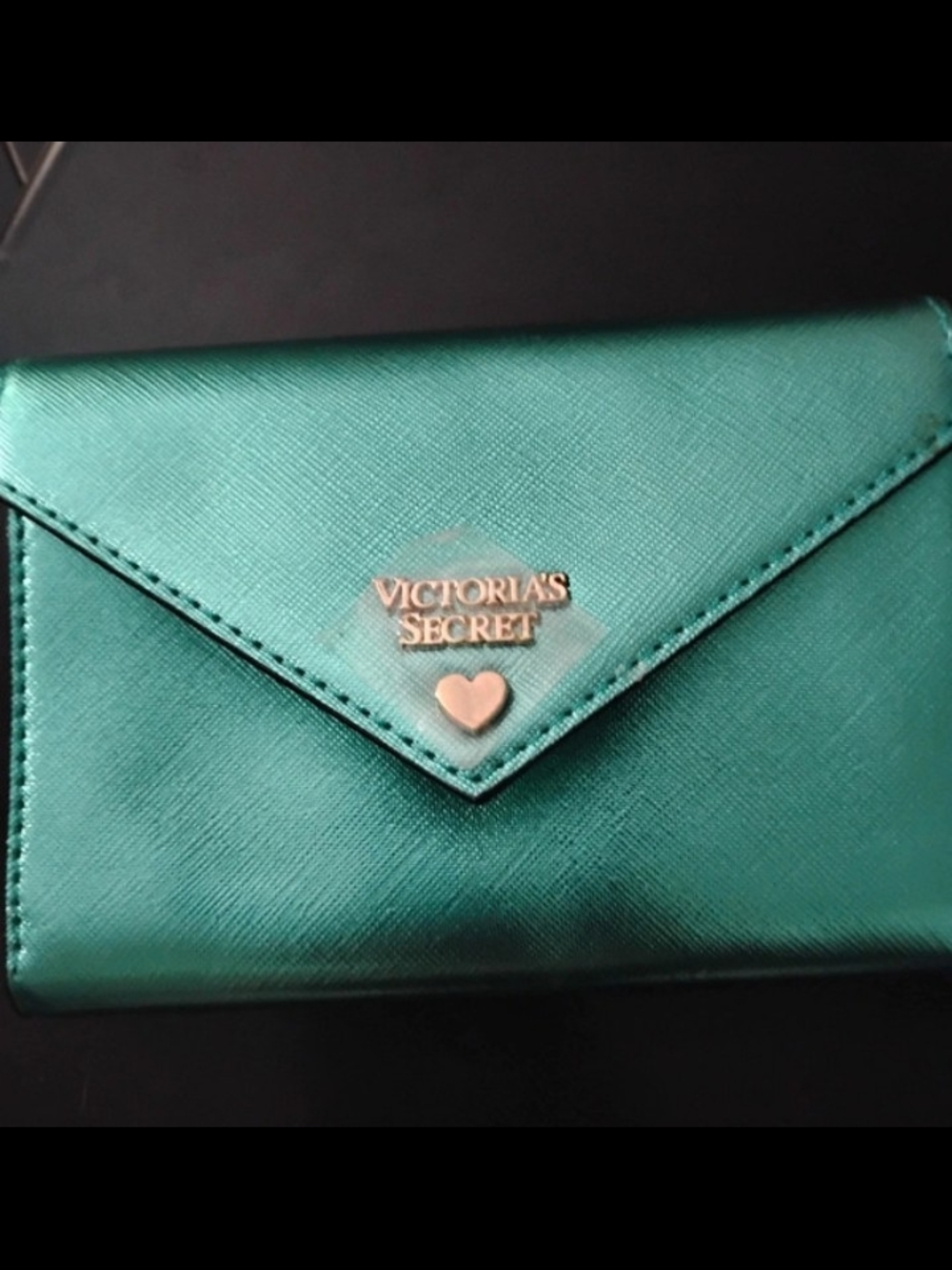 New Victoria's Secret Shiny & Shimmery Turquoise Envelope Wallet w/ Gold Accents